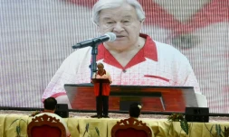 Le secrétaire général de l'ONU Antonio Guterres au Forum des îles du Pacifique (FIP), le 26 août 2024 à Nuku'alofa, aux Tonga