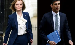 Montage réalisé le 12 juillet montrant la cheffe de la diplomatie Liz Truss et l'ancien ministre des Finances Rishi Sunak, à Londres