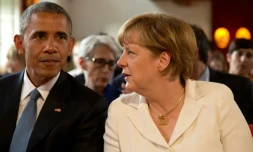 Le président américain Barack Obama et la chancelière allemande Angela Merkel lors d'un G7 à Garmisch, en Allemagne, le 7 juin 2015
