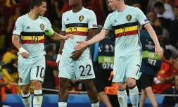 Eden Hazard, Michy Batshuayi et Kevin De Bruyne lors du match de l'Euro-2016 face à la Hongrie, le 26 juin à Toulouse