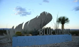 L'entrée du site de décollage de Blue Origin près de Van Horn, dans l'ouest du Texas, le 11 octobre 2021