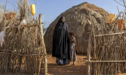 La Kényane Harada Hussein Abdirahman, qui a survécu à une longue infection au kala-azar, se tient le 22 janvier 2026 au côté de sa petite-fille, dans son village près de Mandera, dans le nord-est du Kenya