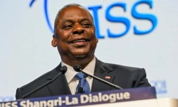 Le secrétaire américain à la Défene Lloyd Austin à la conférence Shangri-La de dialogue sur la défense, le 3 juin 2023 à Singapour