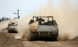 Des chars israéliens le long de la frontiÚre avec la bande de Gaza, le 23 février 2024