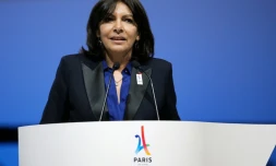 La maire de Paris Anne Hidalgo, lors de la présentation officielle de la candidature de la capitale pour les JO 2024, le 17 février 2016