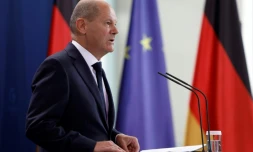 Le chancelier allemand Olaf Scholz lors d'une conférence de presse à Berlin le 18 août 2022
