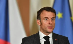 Le président français Emmanuel Macron lors d'une conférence de presse à Prague, le 5 mars 2024 en République tchèque
