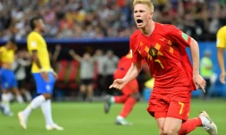 Le milieu de terrain belge Kevin De Bruyne buteur face au Brésil en 8e de finale du Mondial le 6 juillet 2018