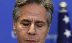 Le secrétaire d'Etat américain Antony Blinken s'exprime lors d'une conférence de presse, le 9 janvier 2024 à Tel-Aviv