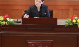 Kim Yo Jong, la soeur de Kim Jong Un, avant une réunion avec le président de la Corée du Sud, Moon Jae-in, à la Maison Bleue à Séoul, le 10 février 2018