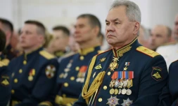 Le ministre russe de la Défense Sergueï Choïgu, lors d'une réunion avec les diplomés d'écoles militaires russes au Kremlin, le 21 juin 2023.