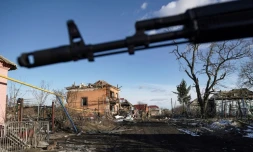 Dans le village de Kazatchïa Loknïa, repris par les forces russes à l'armée ukrainienne dans la région de Koursk (Russie), le 19 mars 2025
