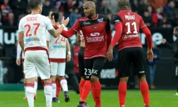 Jimmy Briand (c) auteur de l'égalisation dans le temps additionnel pour Guingamp face à Bordeaux, le 20 novembre 2016 au Roudourou