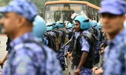 Les forces de l'ordre déployées à New Delhi pour empêcher une manifestation le  10 octobre 2026