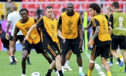 Séance d'entraînement pour les Belges au stade du Spartak à Moscow, le 22 juin 2018, à la veille d'affronter la Tunisie dans le groupe G du Mondial