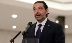 Rafic Hariri fait un discours le 22 octobre 2020 au palais présidentiel de Baabda, près de Beyrouth, après sa nomination comme Premier ministre du Liban