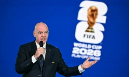 Le président de la Fifa Gianni Infantino lors du tirage au sort des barrages pour la Coupe du monde 2026 aux Etats-Unis, au Canada et au Mexique, à Zurich le 20 novembre 2025
