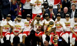 Les Toronto Raptors champions de la NBA après leur victoire sur les Golden State Warriors en finale, à Oakland, le 13 juin 2019