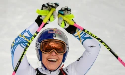 L'Américaine Lindsey Vonn, médaille de bronze de la descente des Mondiaux, le 10 février 2019 à Are en Suède 