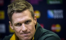 Le capitaine et centre de l'équipe d'Afrique du Sud, Jean de Villiers lors d'une conférence de presse le 25 septembre 2015 à Birmingham