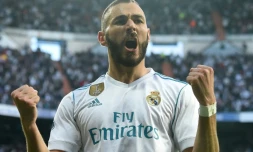 L'attaquant du Real Madrid Karim Benzema buteur face au Bayern Munich en Ligue des champions le 1er mai 2018