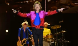 Mick Jagger (C) lors d'un concert des Rolling Stones, le 14 octobre 2016, lors d'un concert à Indio (Californie)
