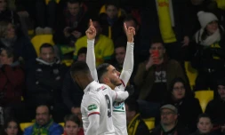Les attaquants de Lyon Moussa Dembélé et Rayan Cherki, auteurs de trois des quatre buts contre Nantes, en Coupe de France, le 18 janvier 2020 à La Beaujoire