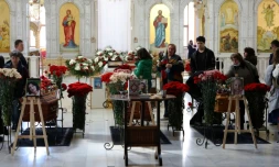 Funérailles, le 27 avril 2022 à Odessa, de trois Ukrainiennes: Kira Glodan, ùgée de 3 mois, sa mÚre Valeria, 28 ans, et sa grand-mÚre Lioudmyla, tuées le 23 avril 2022 par un missile russe