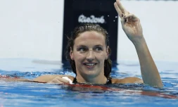 La Hongroise Katinka Hosszu après sa victoire sur 400 m 4 nages et son record du monde, aux JO de Rio le 6 août 2016