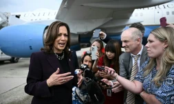La vice-présidente américaine Kamala Harris, le 25 juillet 2024, sur la base aérienne Andrews, près de Washington