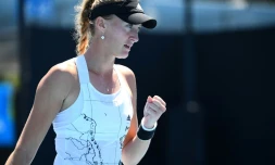Kristina Mladenovic lors de son premier tour à l'Open d'Australie, le 9 février 2021 à Melbourne