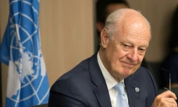 L'émissaire de l'ONU pour la Syrie Staffan de Mistura lors de négociations à Genève le 14 juillet 2017