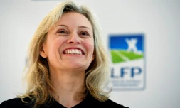 La présidente de la LFP Nathalie Boy de la Tour en conférence de presse, le 11 novembre 2016 à Paris