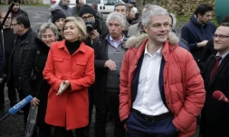 La présidente de la région Ile-de-France,Valérie Pécresse, et le président de LR, Laurent Wauquiez, visitent une exploitation agricole à Sagy le 31 janvier 2018