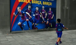 Affiche du Barça devant le Camp Nou de Barcelone, le 4 septembre 2020