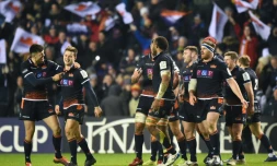 Les joueurs d'Edimbourg célèbrent leur victoire à domicile 19-10 face à Montpellier en Coupe d'Europe le 18 janvier 2019 