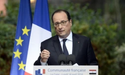Le président François Hollande s'adresse à la communauté française au Caire, le 18 avril 2016