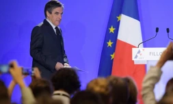 François Fillon à son QG de campagne le 1er mars 2017 à Paris 