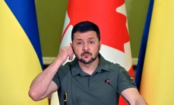 Le président ukrainien Volodymyr Zelensky lors d'une conférence de presse, le 10 juin 2023 à Kiev 