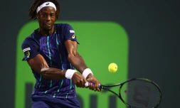Gaël Monfils face à Grigor Dimitrov au Masters 100 de Miami, le 29 mars 2016 à Key Biscayne