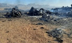 Cette photo distribuée par le site officiel des Gardiens de la Révolution, Sepah News, le 5 avril 2026, montre ce qu'ils présentent comme des débris d'un appareil américain abattu dans le centre de l'Iran