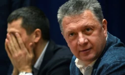 Le président de la Fédération russe d'athlétisme ARAF) Dmitri Shlyakhtine face à la presse à Moscou, le 21 février 2017