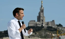 Le président-candidat Emmanuel Macron lors d'un meeting à Marseille le 16 avril 2022