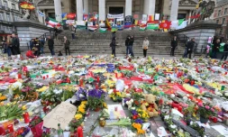 Place de la Bourse à Bruxelles, le 27 mars 2016, des hommages aux victimes des attentats 