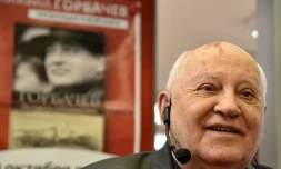 Mikhaïl Gorbatchev s'exprime lors de la présentation de son livre "Je reste un optimiste" dans une librairie à Moscou, le 10 octobre 2017