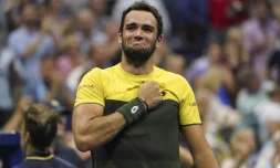 Matteo Berrettini célÚbre sa victoire contre Gaël Monfils en quart de finale de l'US Open, le 4 septembre à New York.