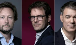 Le chef des députés socialistes Boris Vallaud (à gauche), le maire socialiste de Rouen Nicolas Mayer-Rossignol (au centre) et le premier secrétaire du Parti socialiste Olivier Faure