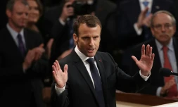 Le président français Emmanuel Macron devant le CongrÚs américain à Washington, le 25 avril 2018