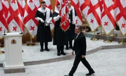 Le nouveau président géorgien Mikheïl Kavelachvili avant sa prestation de serment le 29 décembre 2024 au Parlement de Tbilisi
