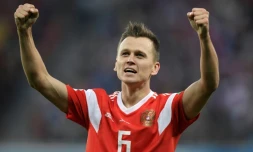 Le Russe Denis Cheryshev à nouveau buteur lors du Mondial, face à l'Egypte, le 19 juin 2018 à Saint-Pétersbourg